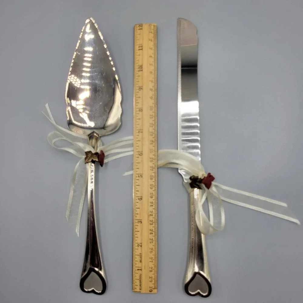 Lenox Wedding Promises 2 Piece Dessert Set Knife Server Silver Handles w/ Hearts